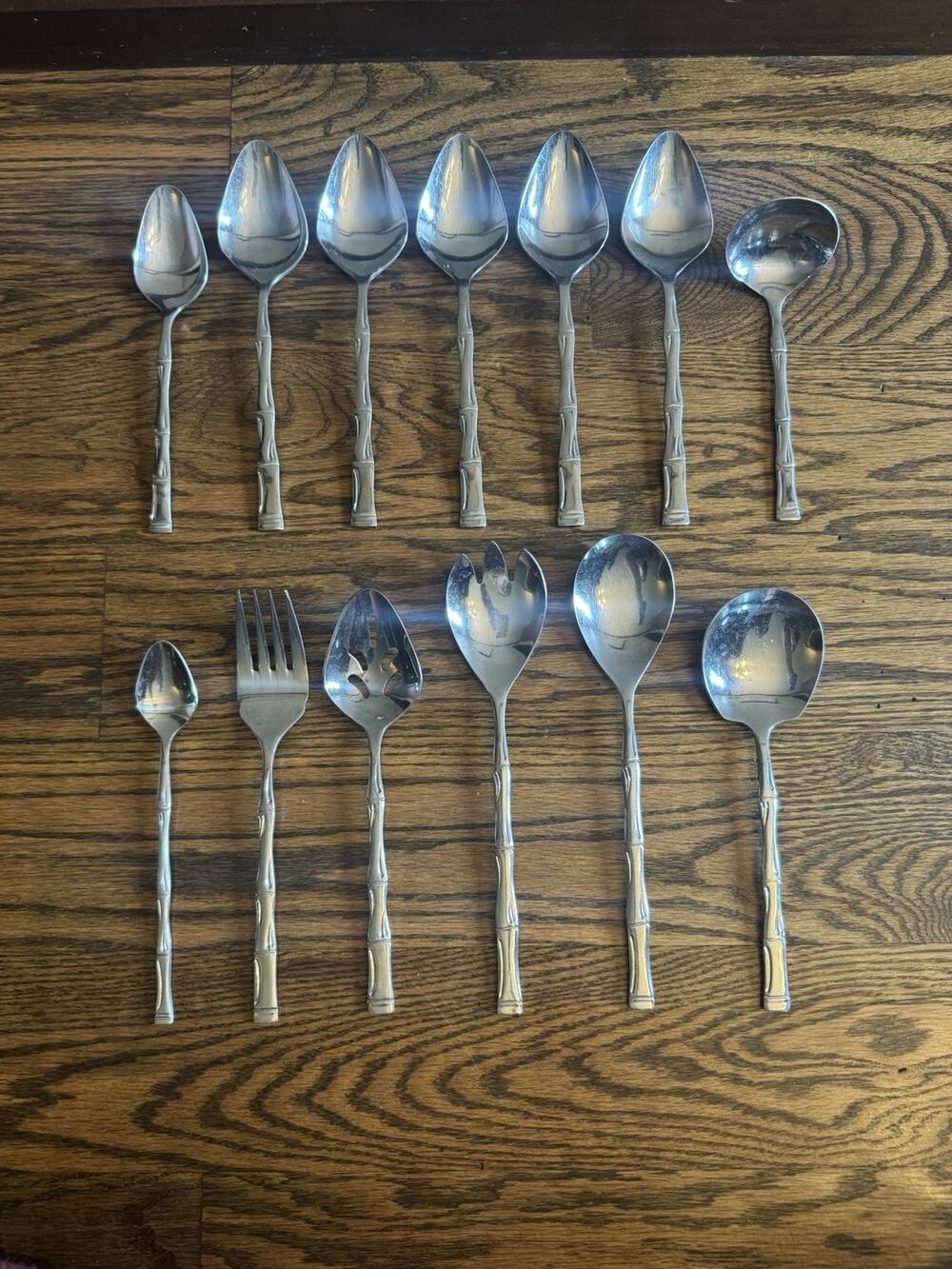 Sunshine Exotic Bamboo Royal Suprema 13 Pc Serving Set and Spoons Vintage Korea